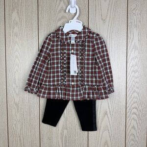 Polo Ralph Lauren Baby Girls Plaid Poplin Shirt & Jersey Legging Set 9M Red $75